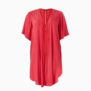 Torrid Pink Crinkled Gauze Crochet Kimono